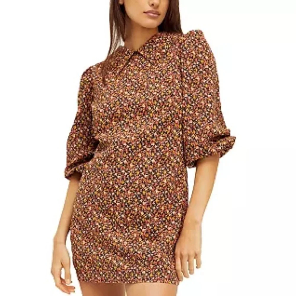Free People Making Plans Floral Boho Point Colar Mini Dress
